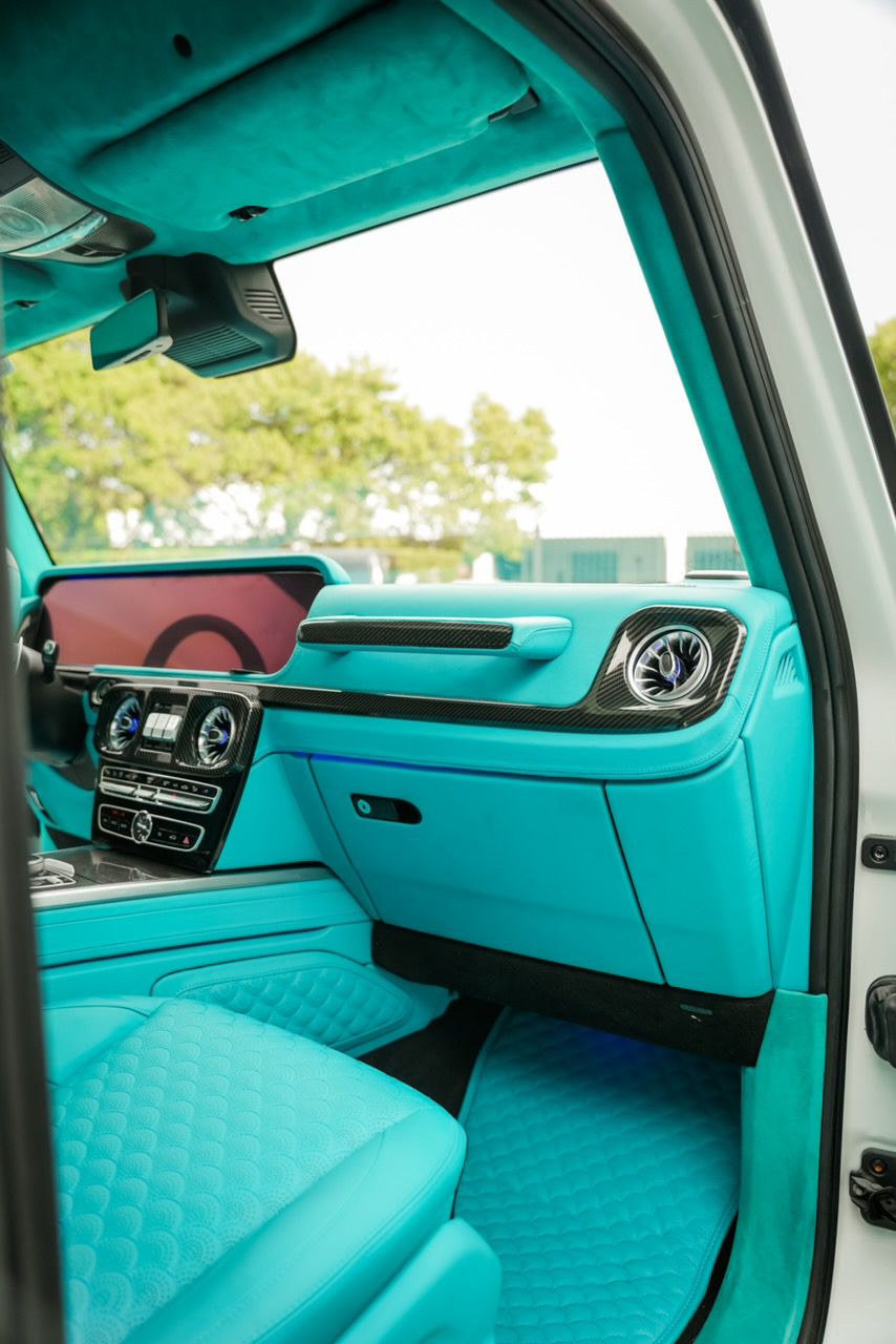 Premium luxury black leather car interior seats after professional detailing in Pompano Beach